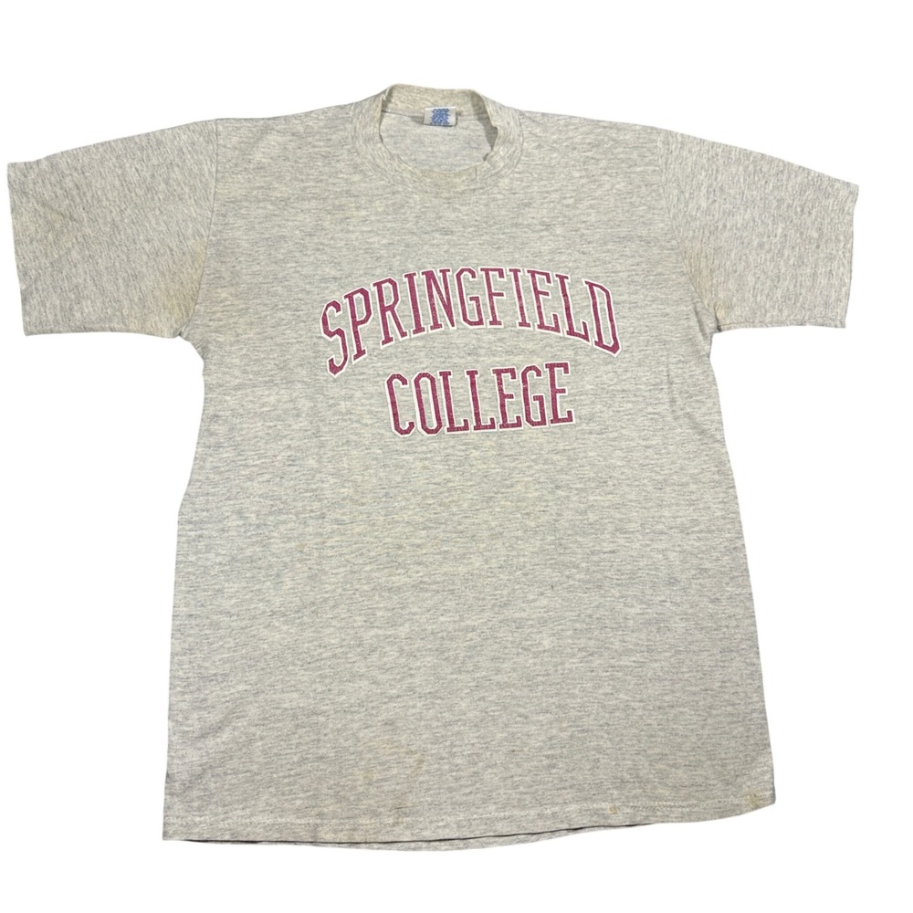 VTG 80s Velva Sheen Springfield College T-Shirt Heather Gray Graphic Soft L USA